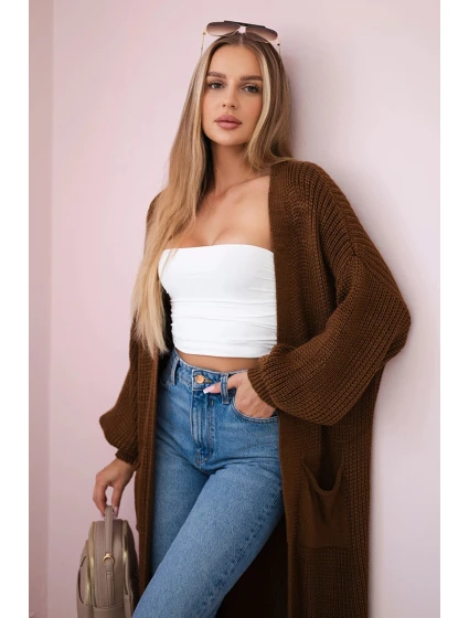 Sveter dlhý kardigán čokoládový