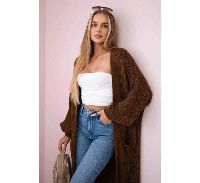 Sveter dlhý kardigán čokoládový