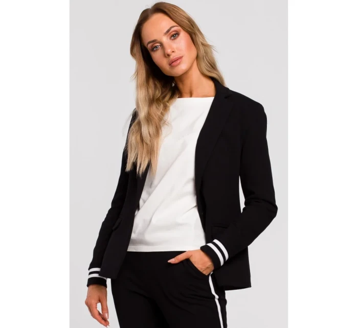 M459 Blejzer s pruhovanými rebrovanými manžetami - čierny