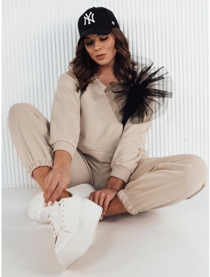 Dámska béžová mikina FILAN s výstrihom FashionStreet BY1259 Dámska béžová mikina FILAN s výstrihom FashionStreet BY1259