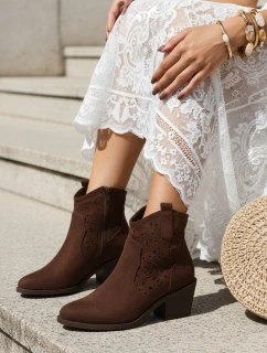 Dámske semišové ažurové boho hnedé čižmy FashionStreet ZY1356