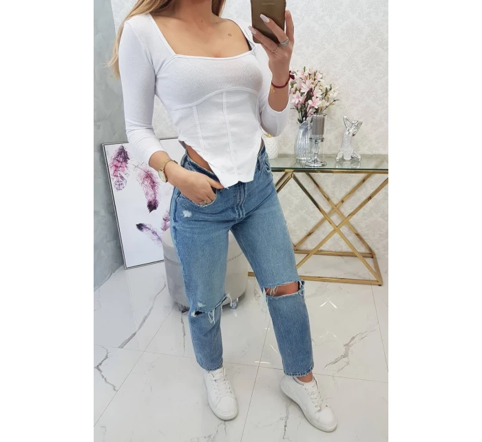 Halenka s žebrovaným výstřihem bílá Halenka s žebrovaným výstřihem bílá