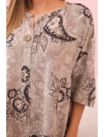 Dámska bavlnená blúzka s vyhrnutými rukávmi a paisley vzorom fango
