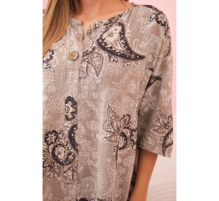 Dámska bavlnená blúzka s vyhrnutými rukávmi a paisley vzorom fango