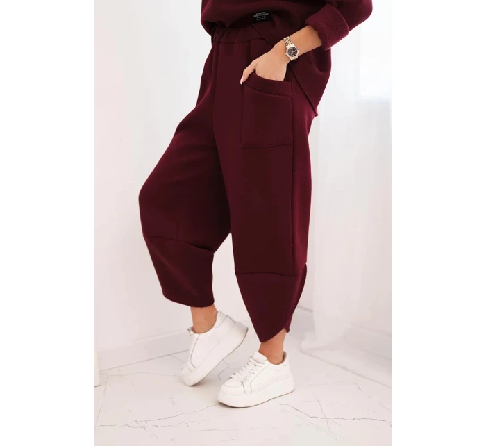 Dámska tepláková súprava z hrubšieho materiálu so širokými nohavicami bordová Dámska tepláková súprava z hrubšieho materiálu so širokými nohavicami bordová