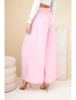 Dámské viskózové kalhoty s elastickým pasem světle růžové