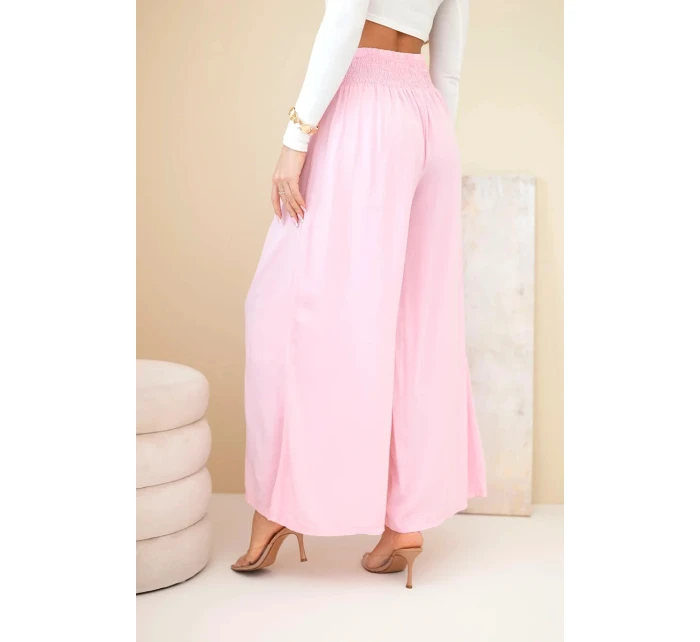 Dámské viskózové kalhoty s elastickým pasem světle růžové