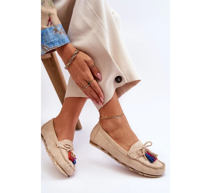 Semišové Mokasíny S Mašlí A Béžove model 21623151 - Boto