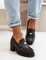 Zazoo 20168 Eleganckie Półbuty Damskie Na Słupku Skóra Naturalna Czarne