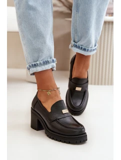 model 21669248 Elegantní Dámské Polobotky Na Podpatku Přírodní Kůže Černá - Zazoo