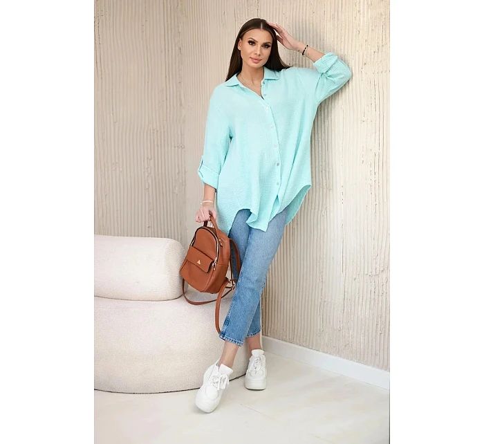 Bavlnená mušelínová košeľa Art208 tyrkysová - Kesi