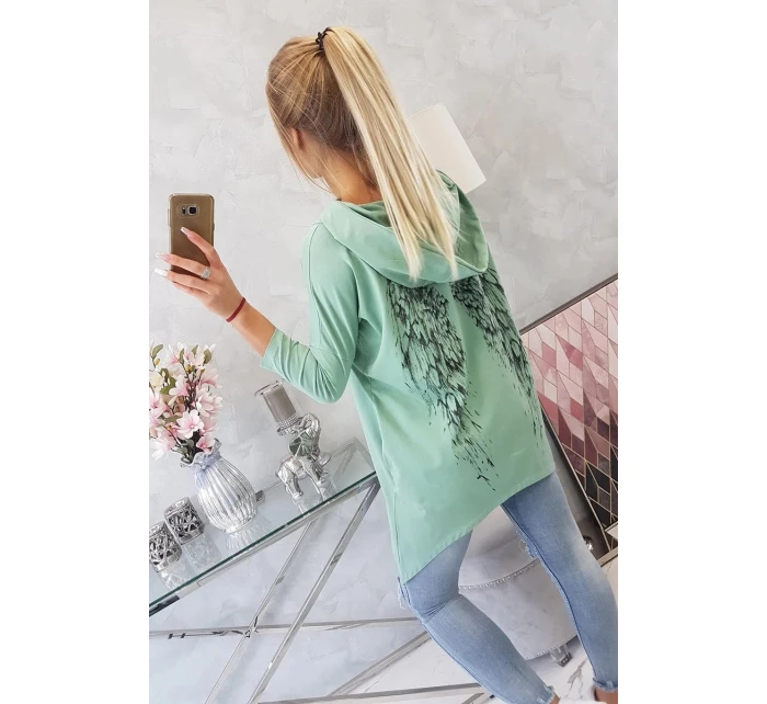 Tmavá mätová mikina s potlačou krídel