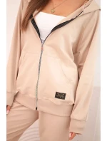 Dámská bavlněná souprava s kapucí a zipem béžová