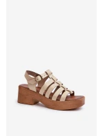 Dámské kožené sandály model 21657348 béžové - Zazoo Dámské kožené sandály model 21657348 béžové - Zazoo