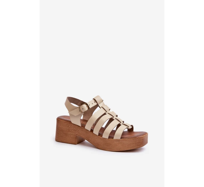 Dámské kožené sandály model 21657348 béžové - Zazoo Dámské kožené sandály model 21657348 béžové - Zazoo