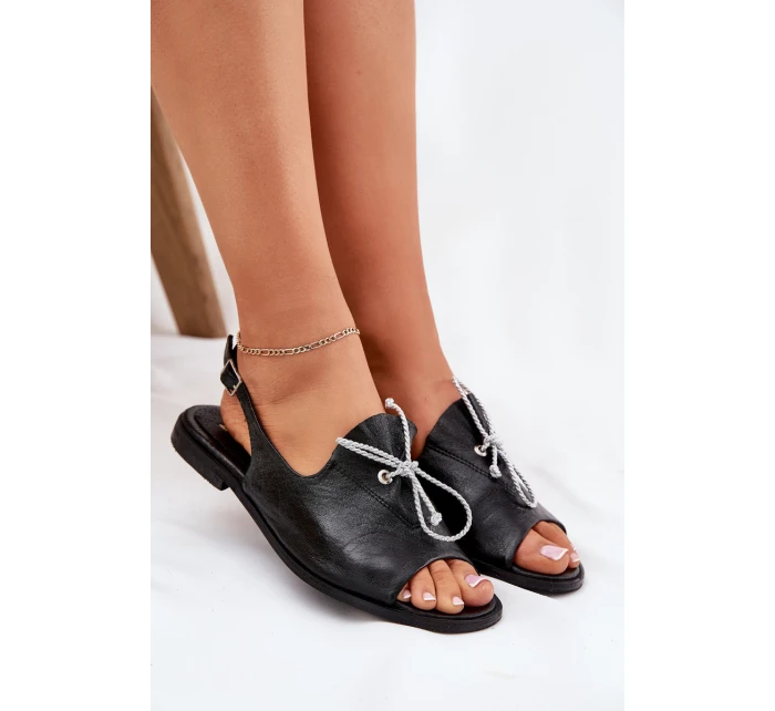 Kožené ploché sandály model 21664449 černé - Zazoo