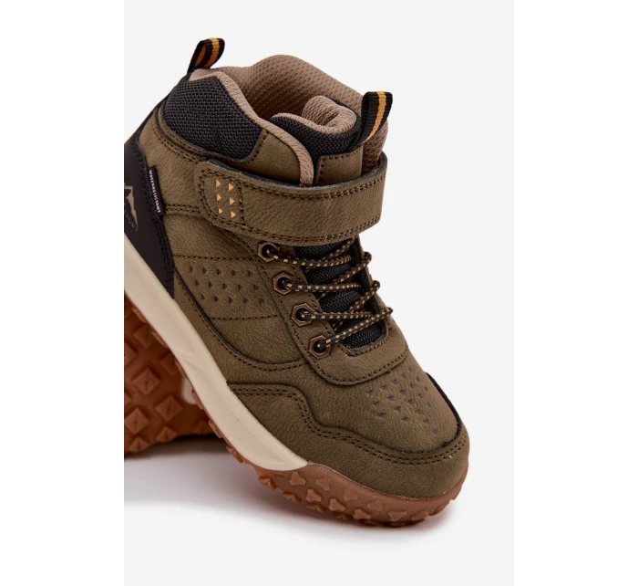 Dětské turistické boty na suchý zip tmavě zelené model 21744855 - Boto Dětské turistické boty na suchý zip tmavě zelené model 21744855 - Boto
