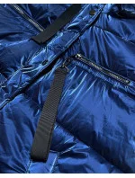 Dámska lesklá páperová bunda tmavomodrá (omdl-020)