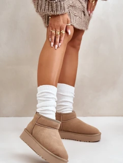 Skórzane Zamszowe Śniegowce Na Platformie Beżowe Nereviana