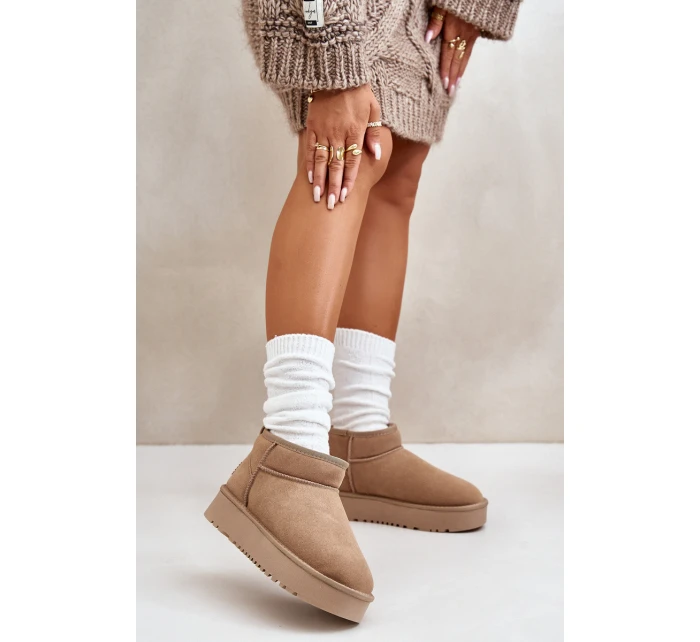 Dámské semišové sněhule na platformě béžové model 21670427 - Boto