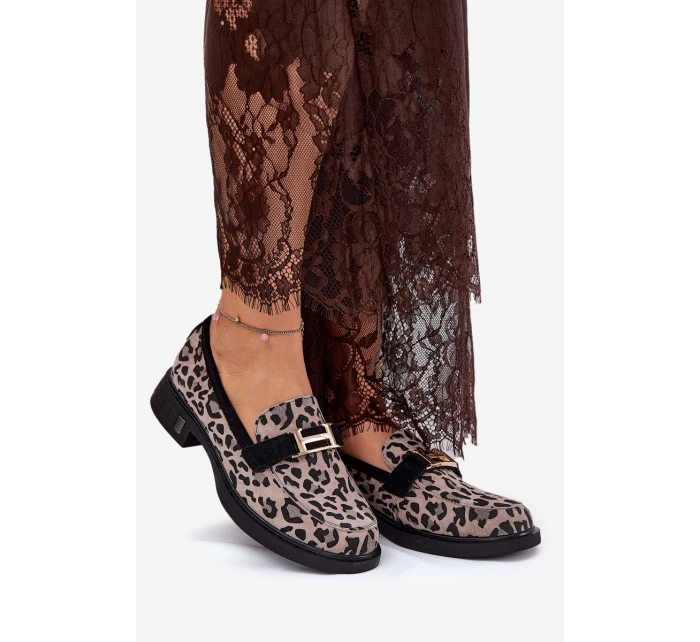 Kožené Lakované Mokasíny Leopard model 21691286 Černé - VINCEZA