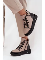 Kožené dámské kotníčkové boty na platformě s Béžové model 21712054 - Artiker Kožené dámské kotníčkové boty na platformě s Béžové model 21712054 - Artiker