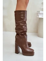 Topánky na podpätku a platforme s páskami zateplené hnedé Beridra Topánky na podpätku a platforme s páskami zateplené hnedé Beridra