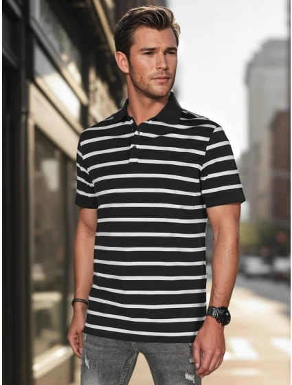 Pánska pruhovaná polokošeľa čierna FashionStreet PX0636