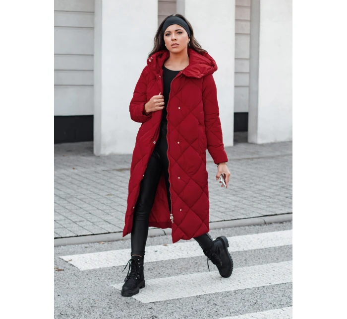 Dámská prošívaná zimní bunda s kapucí vínová Dstreet model 21994693 - FashionStreet