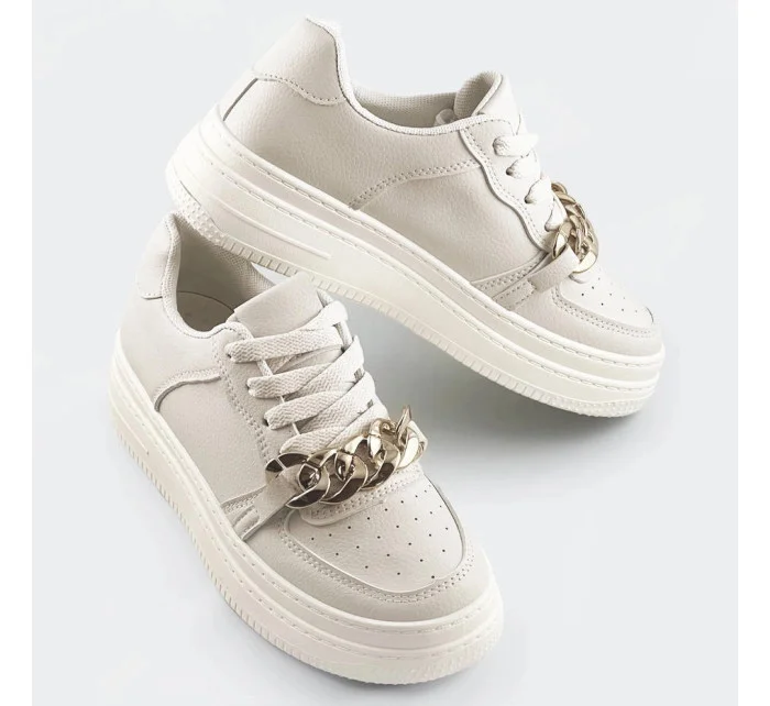 Béžové dámske športové topánky s retiazkou (B-545)