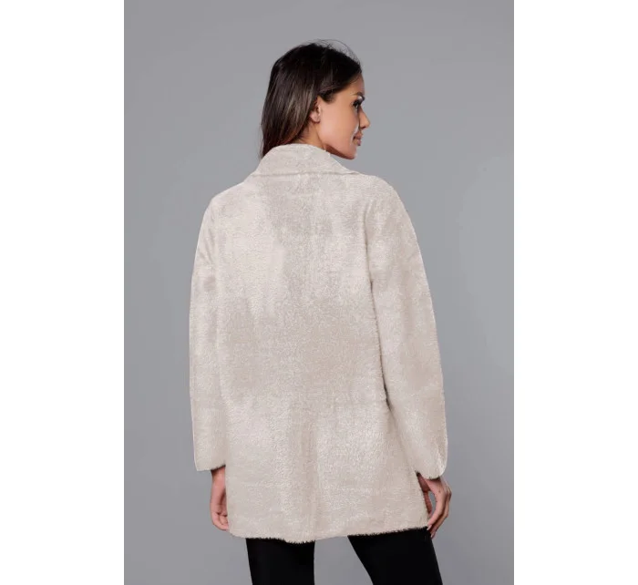 Krátky béžový vlnený prehoz cez oblečenie typu alpaka (7108-1)