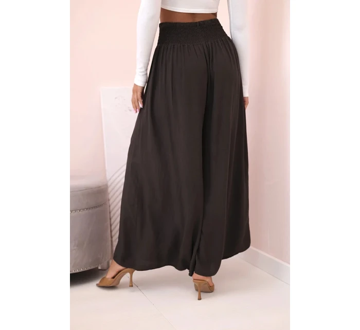 Dámske viskózové nohavice s elastickým pásom hnedé