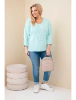 Dámske bavlnené Plus veľkosť V-neck blúzka Mint Dámske bavlnené Plus veľkosť V-neck blúzka Mint