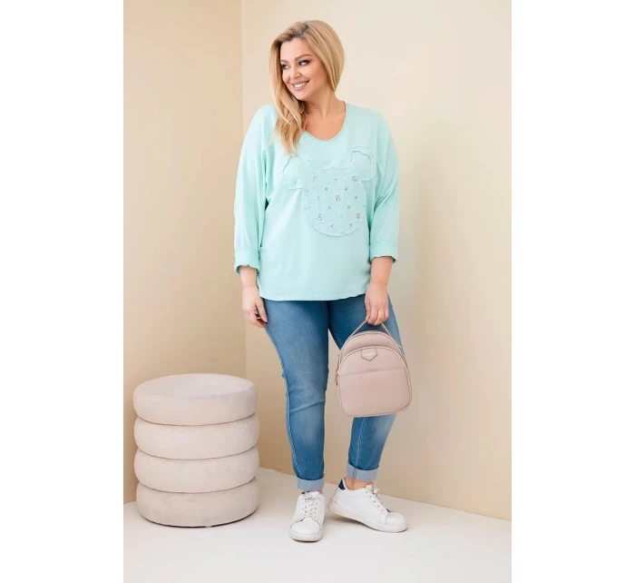 Dámske bavlnené Plus veľkosť V-neck blúzka Mint Dámske bavlnené Plus veľkosť V-neck blúzka Mint