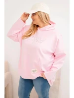 Dámska mikina Plus Size s kapucňou a potlačou candy pink