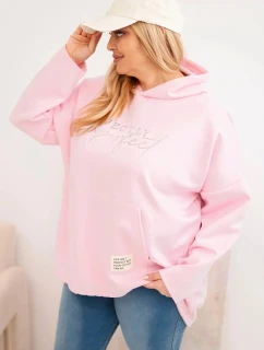 Dámská mikina Plus Size s kapucí a potiskem model 21917159 růžová - K-Fashion