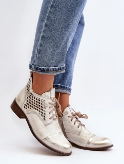 Zazoo 2878 Niskie Ażurowe Botki Skórzane Damskie Srebrne