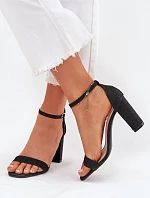 Dámske lesklé sandále na podpätku 1-215 Black - Queen VIVI