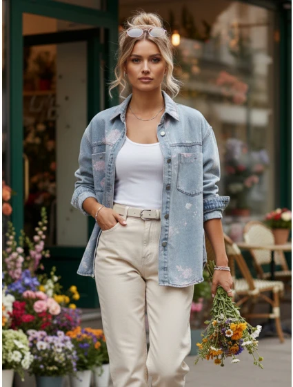 Dámska džínsová košeľová bunda modrá FashionStreet TY5600