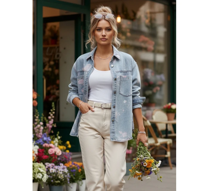 Dámska džínsová košeľová bunda modrá FashionStreet TY5600