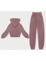 Ružový rebrovaný teplákový komplet (AMG-335A)