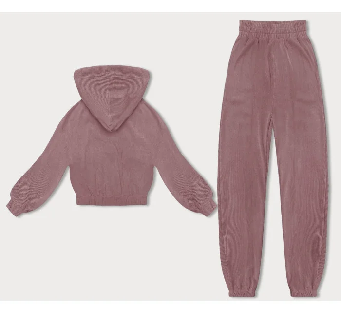 Ružový rebrovaný teplákový komplet (AMG-335A)