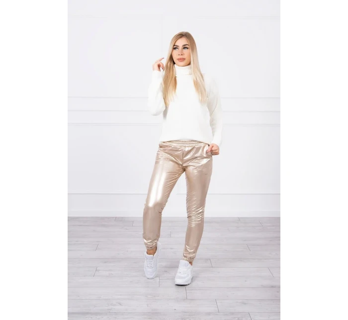 Dvojvrstvové velúrové nohavice béžové