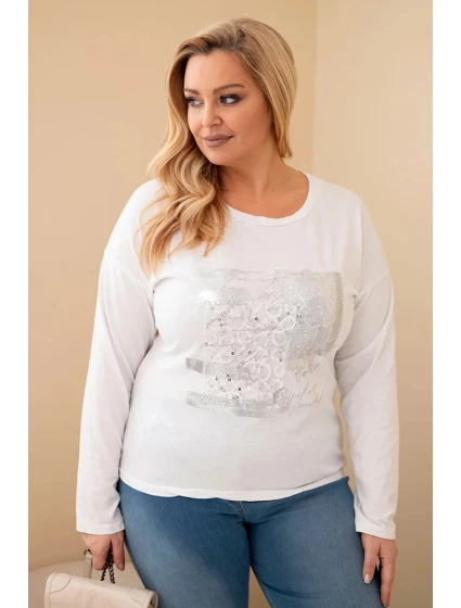 Dámská blůza Plus Size s potiskem a delším zadním dílem bílá