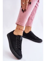 Damskie Wiązane Klasyczne Trampki Czarne Eleya
