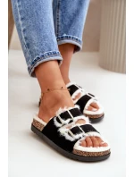 Dámské Pantofle S Přezkami A Kožíškem Černé model 21670217 - Boto