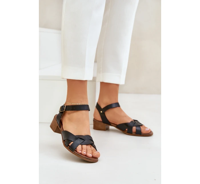 Kožené Sandály Na Podpatku  Černé model 21684026 - Zazoo