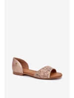 Skórzane Sandały Damskie Na Płaskim Obcasie Maciejka 06947-25 Złote