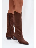 Dámské Kovábojky Na Podpatku Z Eko Semiše Hnědé Esmira Dámské Kovábojky Na Podpatku Z Eko Semiše Hnědé Esmira