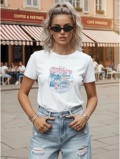 Dámske bavlnené tričko s potlačou, biele, FashionStreet NX8012RY